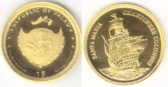 2006 Palau gold $1 (Christopher Columbus) K000127